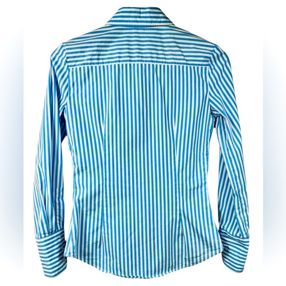 Zara fitted pinstripe button-down dress shirt, Small, blue white, Office Classic - Picture 5 of 7